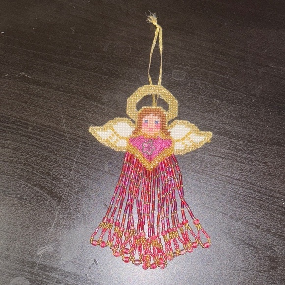Other - Vintage hanging Beaded Angel Ornament with Gold and Red Accents